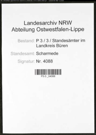 Sterberegister Standesamt Scharmede