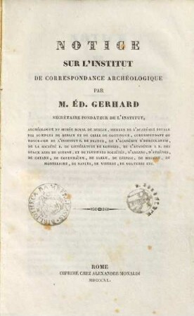 Notice sur l'institut de correspondance archeologique