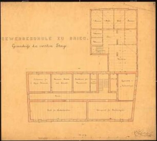 Gewerbeschule, Brieg: Grundriss 2. Obergeschoss, Maßstabsleiste 1:96