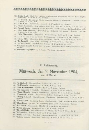 II. Auktionstag. Mittwoch, den 9. November 1904, von 10 Uhr ab