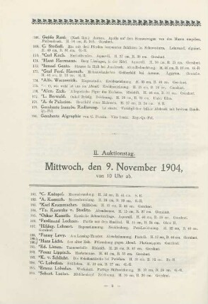 II. Auktionstag. Mittwoch, den 9. November 1904, von 10 Uhr ab