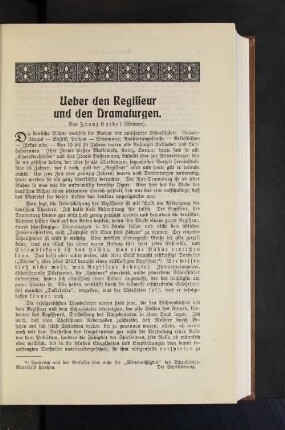 Ueber den Regisseur und den Dramaturgen. Von Franz Kaibel (Weimar).
