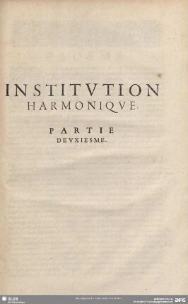Partie Deuxiesme, Institution Harmonique