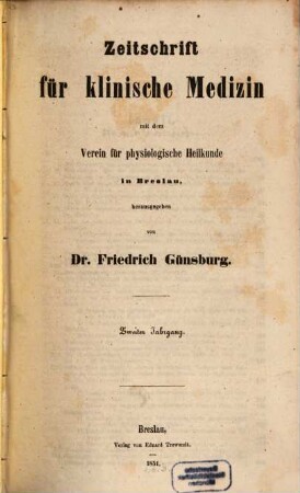 Zeitschrift für klinische Medizin. 2. 1851