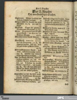 Das II. Register Der merckwürdigen Sachen.