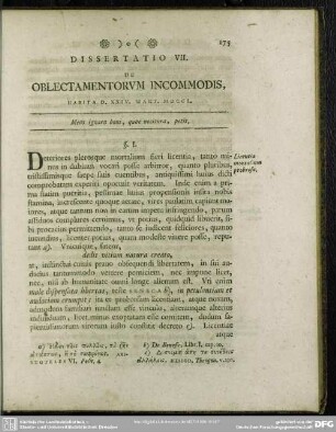 Dissertatio VII. De Oblectamentorum Incommodis, Habita D. XXIV. Mart. MDCCL.