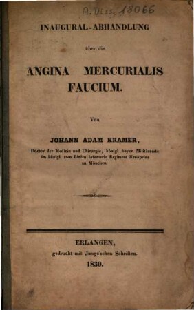 Inaugural-Abhandlung über die Angina mercurialis faucium