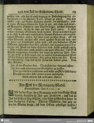 Am Fest der Reinigung Mariä. Evangelium, Luc. II. v. 22 - 32