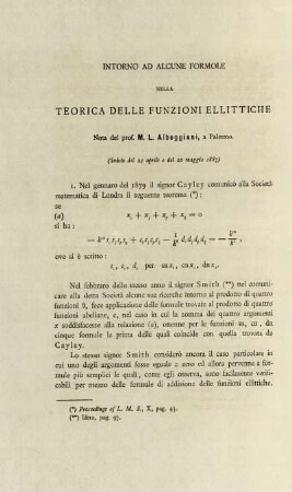 Intorno ad alcune formole nella teorica delle funzioni ellittiche.