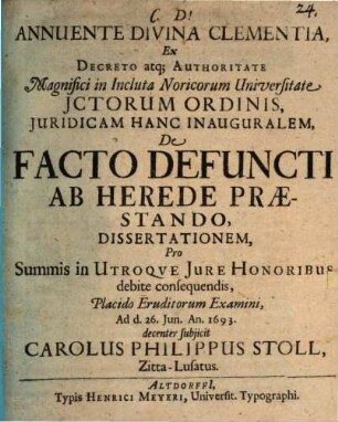 De facto defuncti ab herede praestando dissertationem