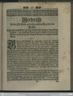 Vorbericht An den Christlich-und ohnpartheyisch gesinnten Leser