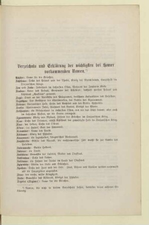 Verzeichnis und Erklärungen der wichtigsten bei homer vorkommender Namen