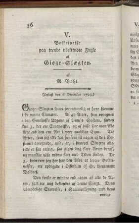 V. Beskrivelse pas trende uberkiendte Fugle