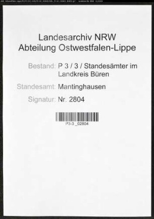 Sterberegister Standesamt Mantinghausen