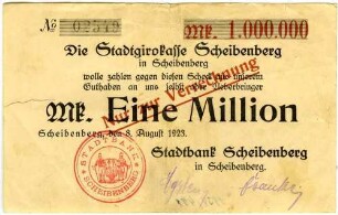 Scheck über Eine Million Mark