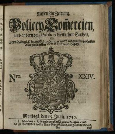 Nro. XXIV, Montags, den 15. Junii, 1750