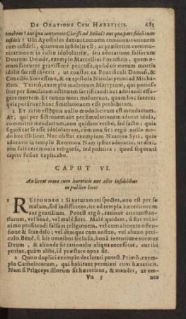 Caput VI. An liceat orare cum haereticis aut aliis infidelibus in publico loco?