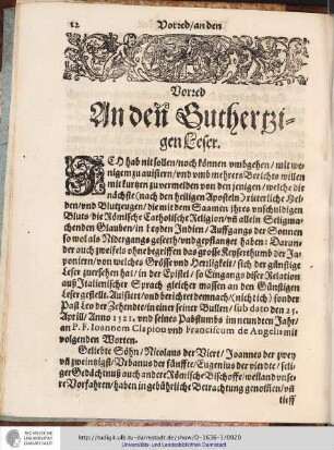 Vorred/ an den Guthertzigen Leser.