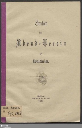 Statut des Abend-Verein zu Waldheim