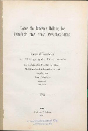 Ueber die dauernde Heilung der Retroflexio uteri durch Pessarbehandlung