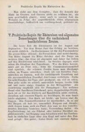 V. Praktische Regeln für Rhönreisen und allgemeine Bemerkungen über die nachstehend beschriebenen Routen.