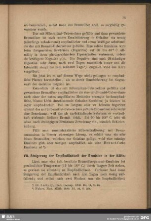 VII. Steigerung der Empfindlichkeit der Emulsion in der Kälte
