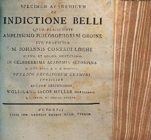 Specimen Academicum De Indictione Belli