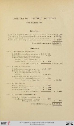 Comptes de l'Institut égyptien pour l'année 1900