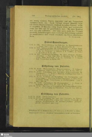 Ertheilung von Patenten