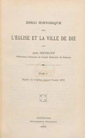 Tome 1: Depuis les origines jusqu'à l'année 1276