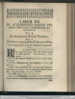 Liber III. De Aquirendo Rerum Dominio Earumque Possessione Et Interdictis