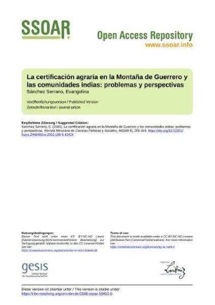 La certificación agraria en la Montaña de Guerrero y las comunidades indias: problemas y perspectivas