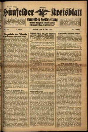 Erste Ausgabe vom Freitag, den 04. Juli 1941.