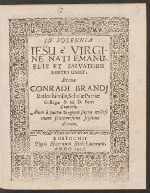 In Solennia Jesu e Virgine Nati Emanuelis Et Salvatoris Nostri Unici