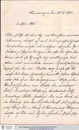 Brief vom 10.11.1901
