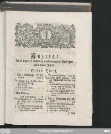 Anzeige der in dieser Sammlung vorkommenden Predigten samt ihrem Inhalt.