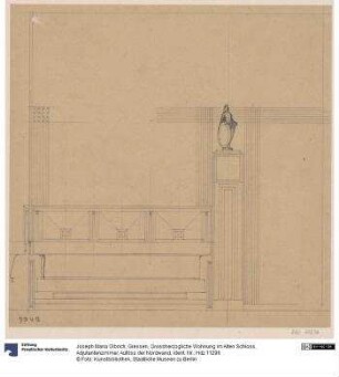 Giessen, Grossherzogliche Wohnung im Alten Schloss, Adjutantenzimmer, Aufriss der Nordwand