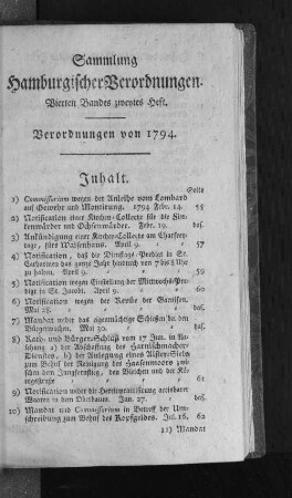Sammlung Hamburgischer Verordnungen. : Vierten Bandes zweytes Heft.