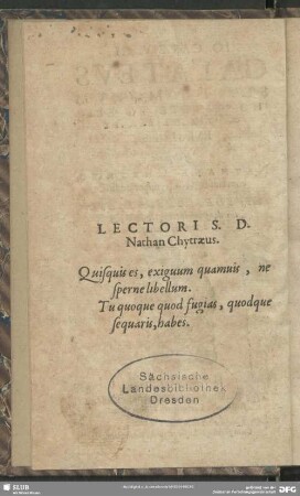 Lectoris. D. Nathan Chytraeus