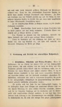 II. Gewinnung und Vertrieb der mineralischen Rohproducte.