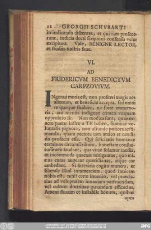 VI. Ad Fridericum Benedictum Carpzovium.