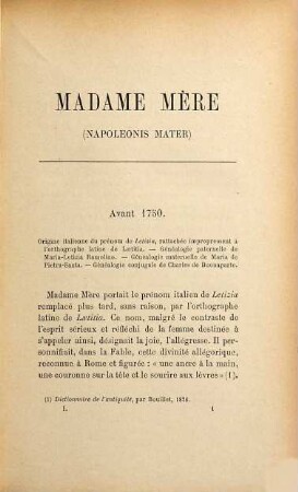 Madame Mère : (Napoleonis mater) ; essai historique, 1