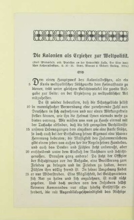 Die Kolonien als Erzieher zur Weltpolitik