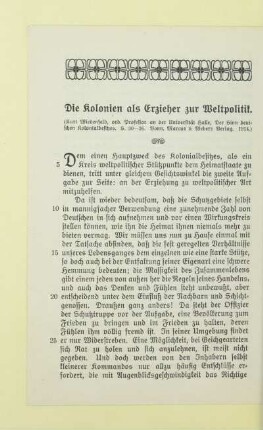 Die Kolonien als Erzieher zur Weltpolitik