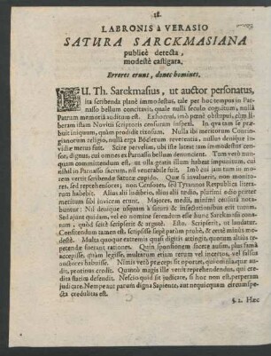 Labronis a Verasio Satura Sarckamasiana publice detecta, modeste castigata.
