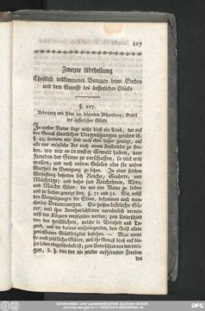 Zweyte Abtheilung Christlich vollkommenes Betragen beym Suchen und dem Genusse des äusserlichen Glücks