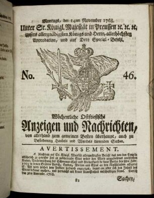 No. 46. Montags, den 14ten November 1768.