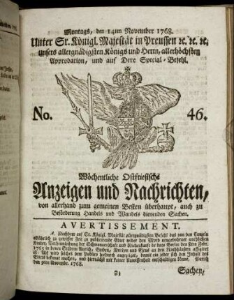 No. 46. Montags, den 14ten November 1768.