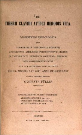 De Tiberii Claudii Attici Herodis vita : Diss. philol.