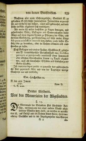Dritter Abschnitt. Von den Memorialen der Abgesandten
